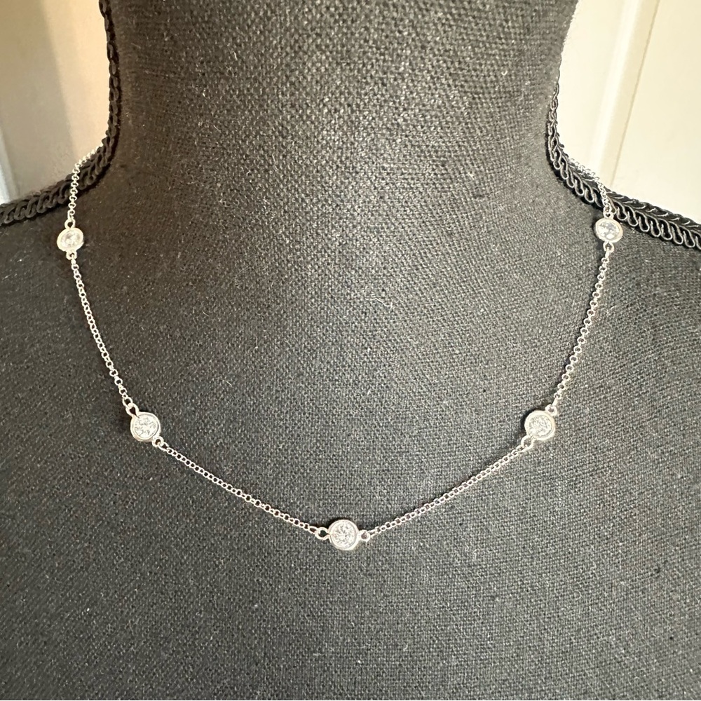 Talbots Sterling Silver Circle Gem Sparkle Necklace